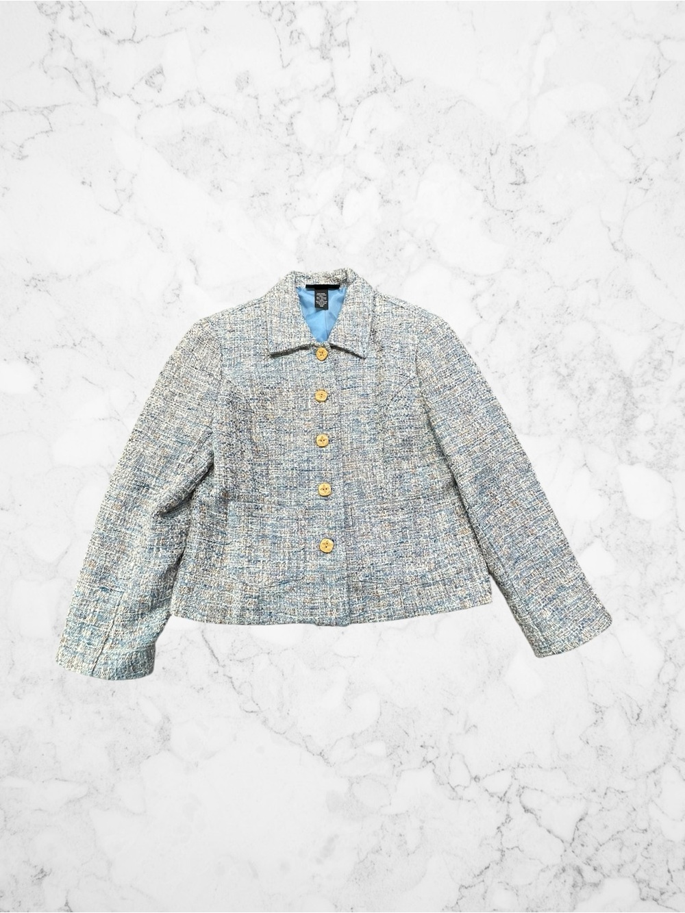 Monterey Bay Clothing Company Blue Tweed Button Front Blazer Jacket Size 10P